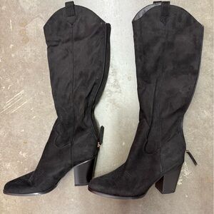 Amazon Black Over-the-Knee Suede Block-Heel Boots